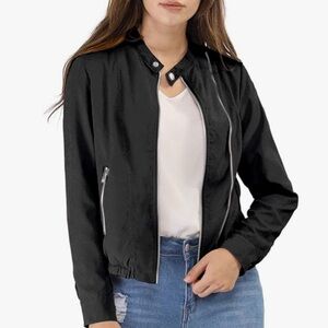 Allegra K Women's Black Bomber Jacket
